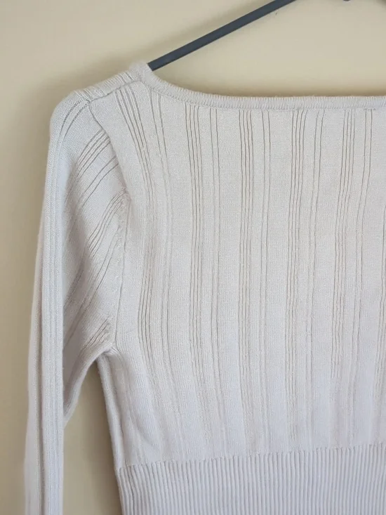 Small Pink Rose Ribbed Oatmeal Long Sleeve Cardigan - Picture 7 of 13